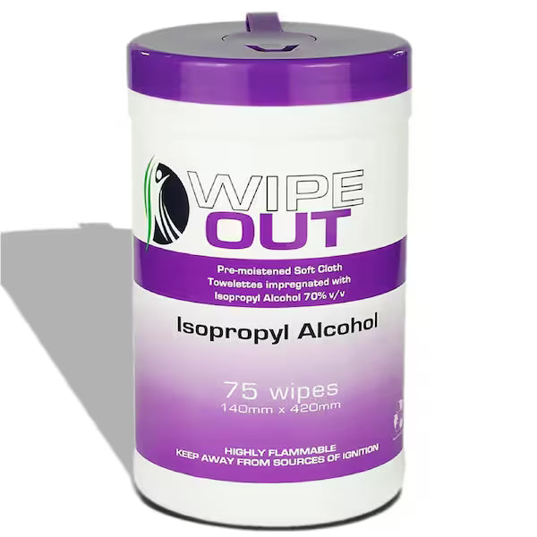 75 Wipes WipeOut 75% IsoPropyl Alcohol Wipes 140x420mm