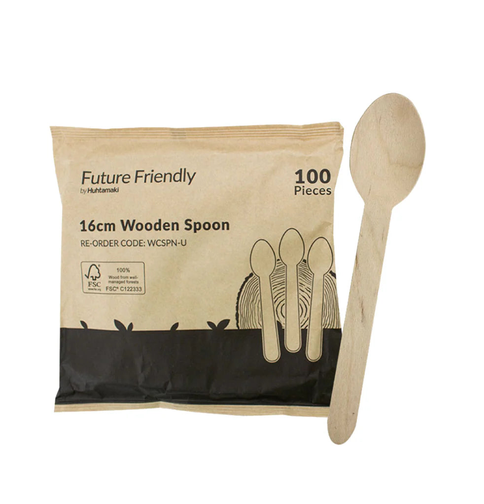 WCSPN-U 100% FSC® Certified Wooden Cutlery Uncoated Spoon 160mm - 100 pieces