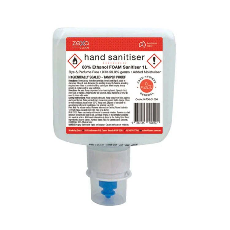 zexa 9730 Foaming Hand Sanitiser 1L x 6 Cartridge Refill