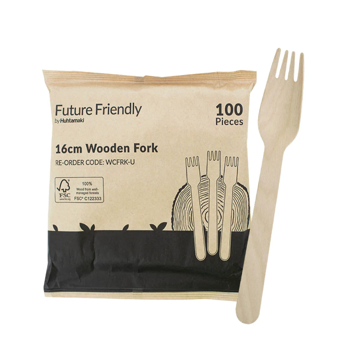 WCFRK-U 100% FSC® Certified Wooden Cutlery Uncoated Fork 160mm 100 pieces