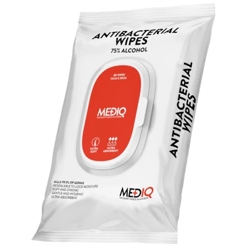 Med-IQ Anti Bacterial Surface Wipes 80/Pkt 75% Alcohol 15Cmx20Cm25003
